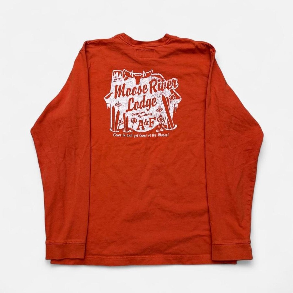 Abercrombie & Fitch Mens Moose River Lodge Long Sleeve Graphic Shirt Orange M